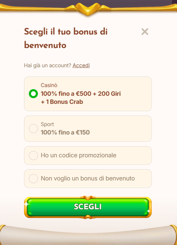 Scelta del bonus di benvenuto BetHall Casinò