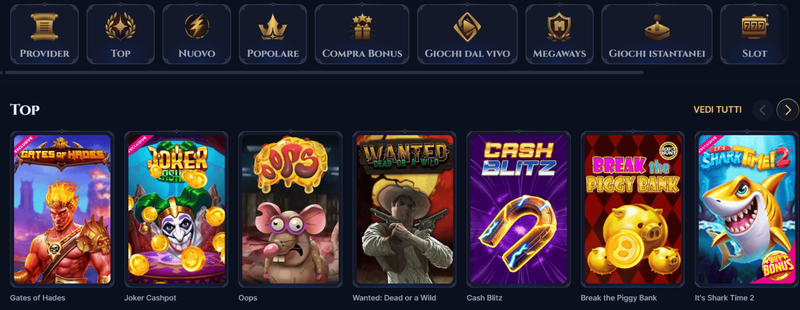Catalogo con i giochi e le slot più popolari disponibili su Cazeus Casino