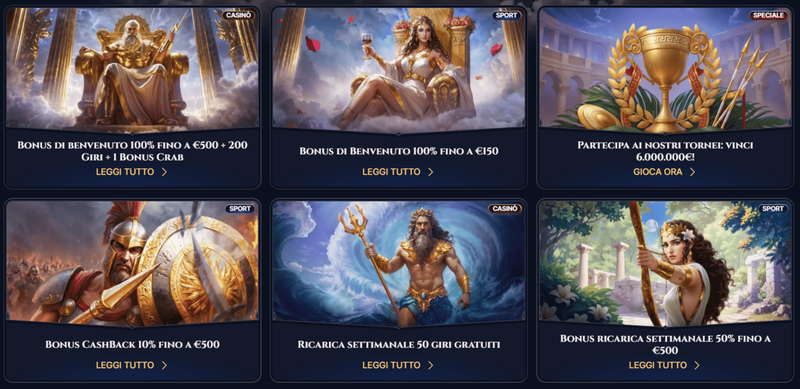 Sezione delle promozioni di Cazeus Casino con bonus e offerte settimanali