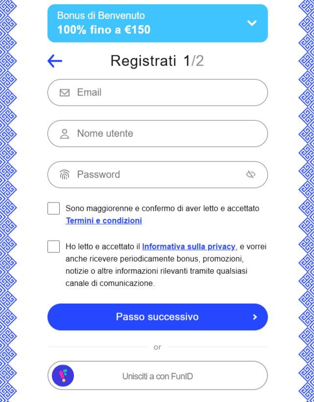 Modulo di registrazione al casinò Librabet