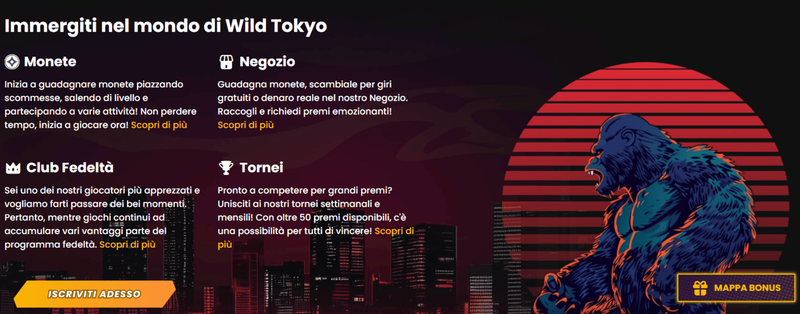 Negozio, monete e club fedeltà Wild Tokyo Casino